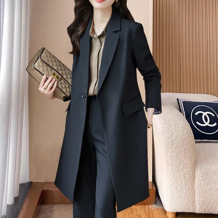 高端大码西装胖mm女中长款黑色西服外套200斤宽松气质显瘦职业ol