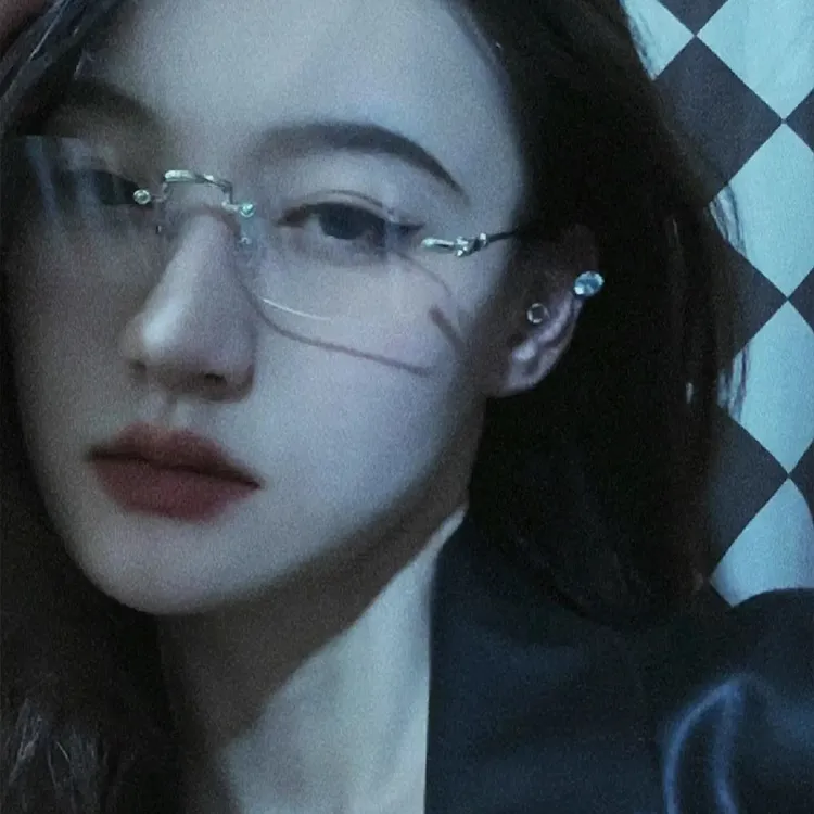 le纯欲风姛高智感无框眼镜女金丝边御姐眼镜框素颜防蓝光平光镜男