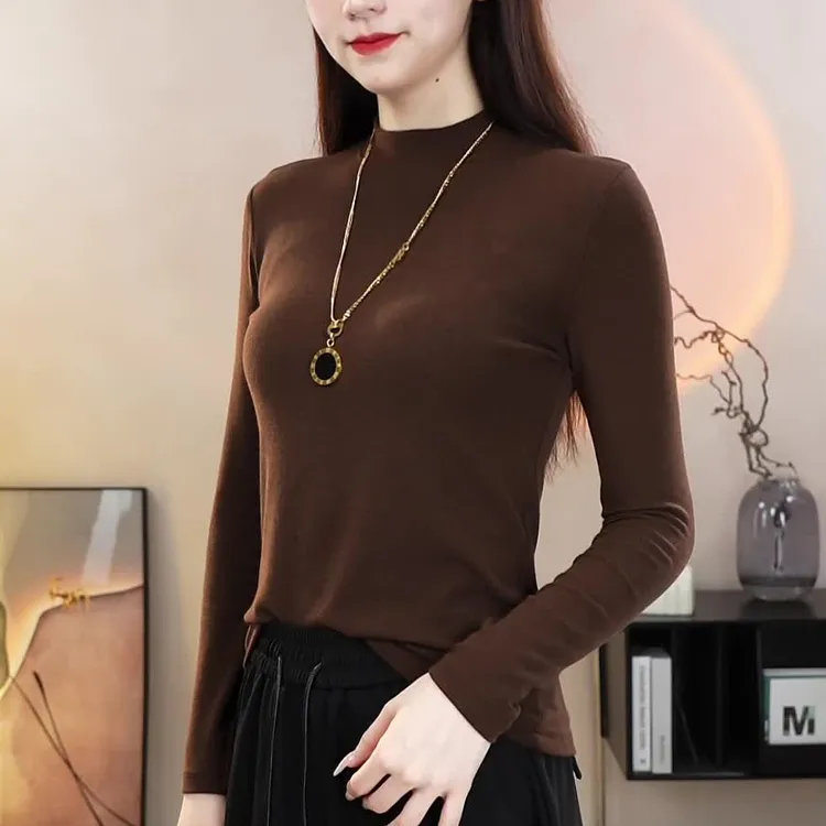 【静奢风】春季新款小立领打底衫简约内搭曲面螺纹棉木天丝长袖10