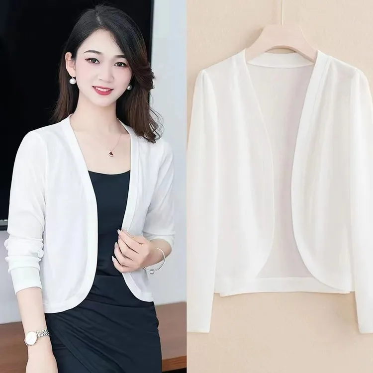 春夏新款女士纯色冰丝开衫外搭披肩防晒护肩时尚百搭显瘦修身洋气