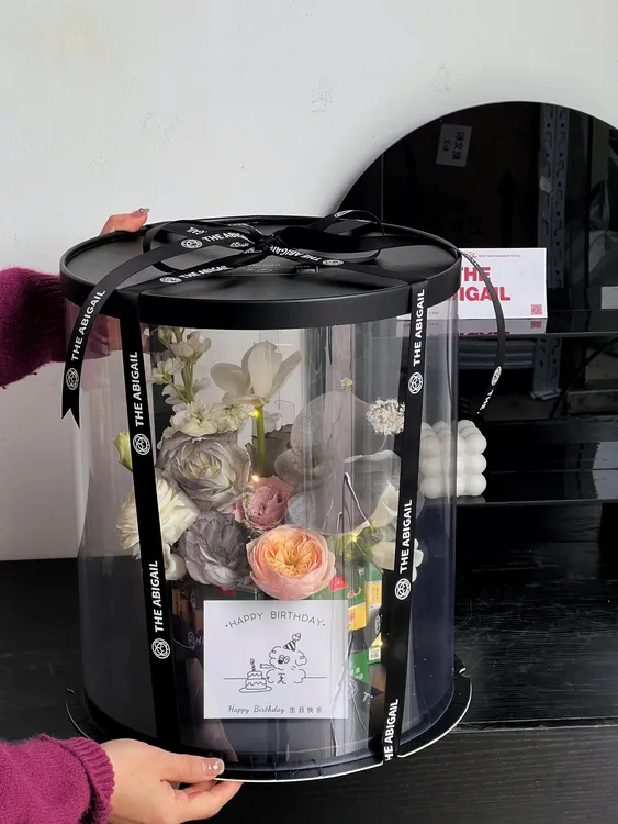 七夕情人节男士DIY火因盒蛋糕花束礼盒透明圆形节日礼盒送男友