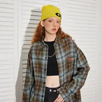 BEETLE TOWN美式复古格子长袖衬衫女夏慵懒街头衬衣情侣薄外套潮