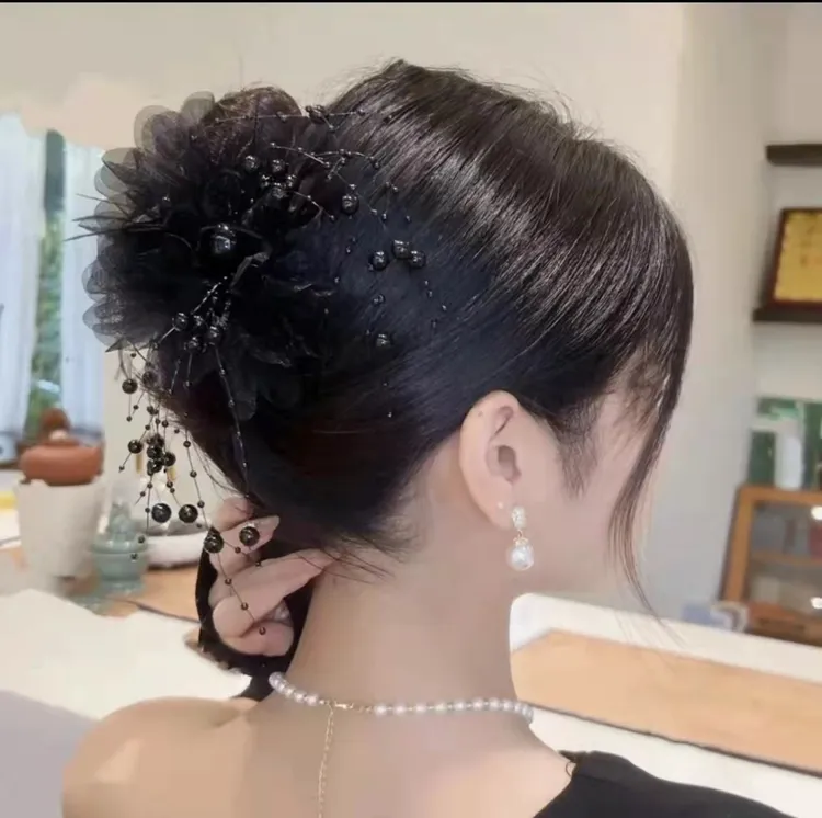 新款重工珠珠款抓夹手工气质轻奢黑色黑色优雅时尚Z268