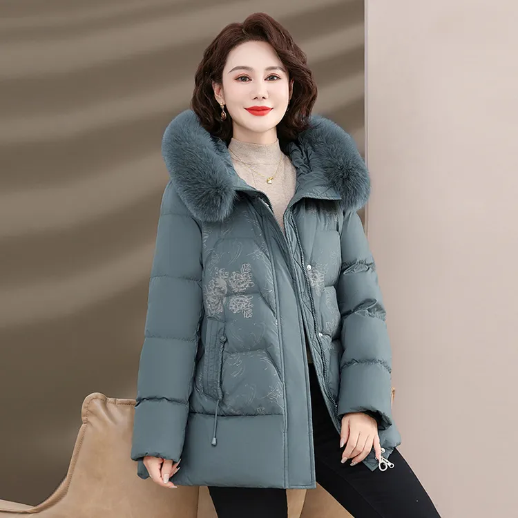 中年妈妈棉服60-70岁气质保暖棉衣中老年女装大毛领五六十女棉袄