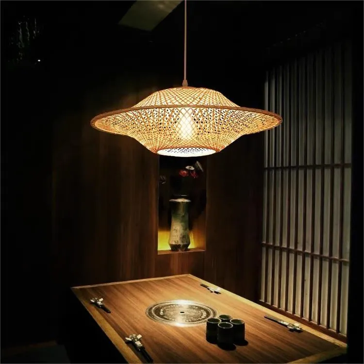 手工竹编飞碟吊灯复古创意禅意餐厅中式农家榻榻米个性日式吊灯