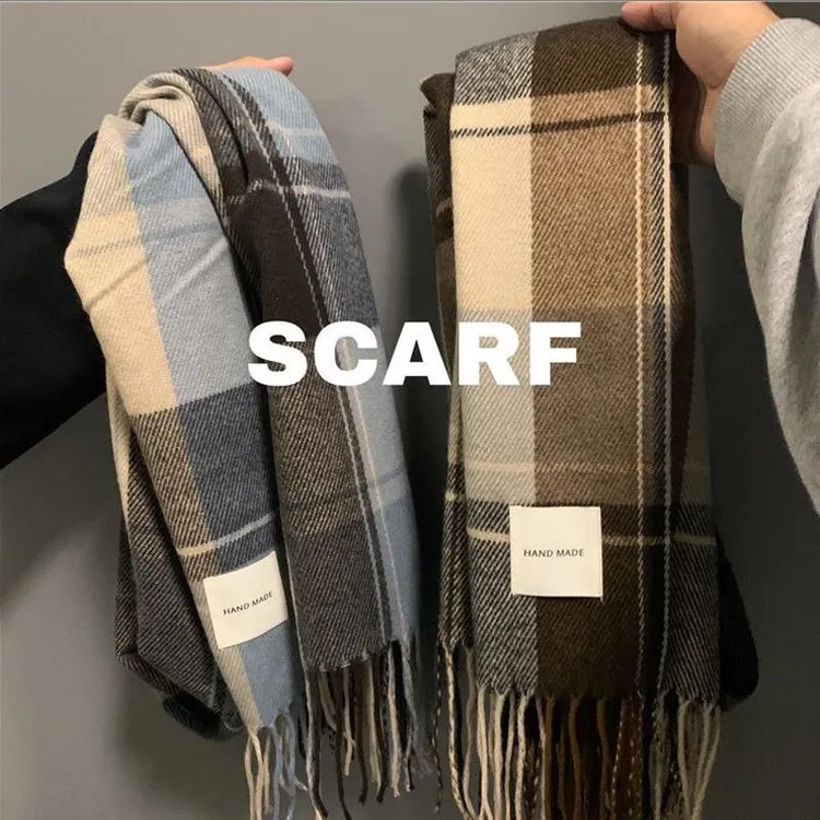 围巾男冬季韩版百搭秋冬格子新款学生围脖情侣保暖披肩女ins加厚