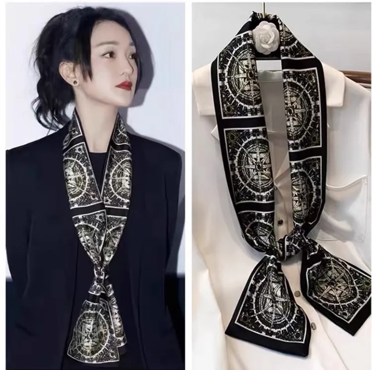 春秋气质洋气时尚百搭夏季小领薄款长条丝巾