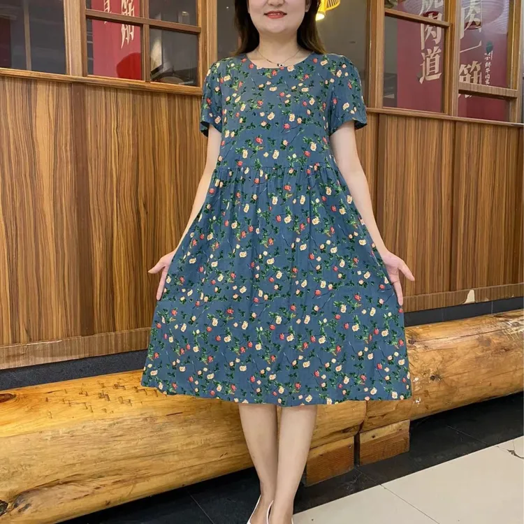 妈妈连衣裙夏季新款碎花宽松遮柔肉韩版娃娃裙女装时尚大码