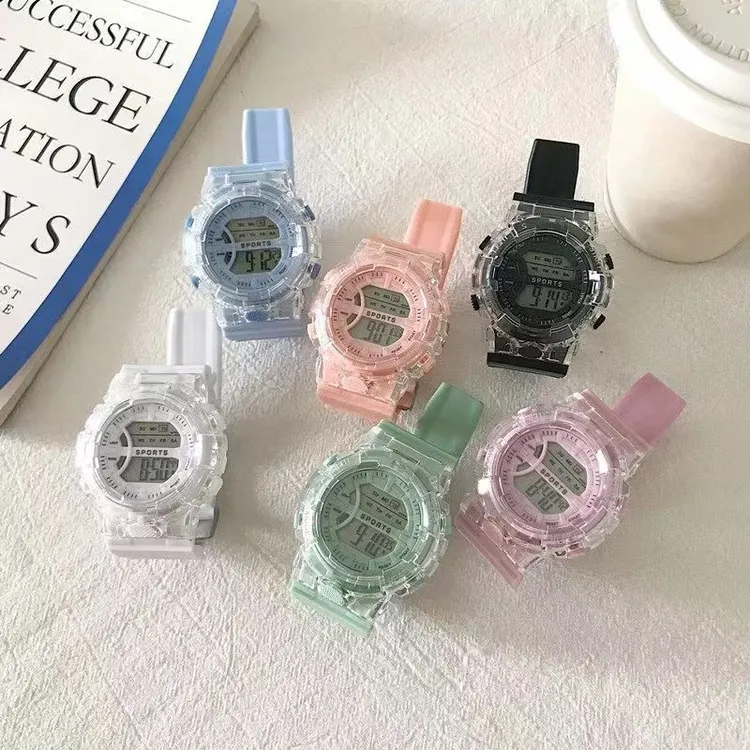 手表女生小学生气质透明初中电子表百搭时尚防水简约潮流夜光表