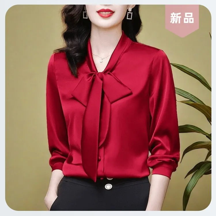 啄木鸟春季衬衫衬衣气质雪纺时尚百搭春秋蝴蝶结女新款高档洋气长