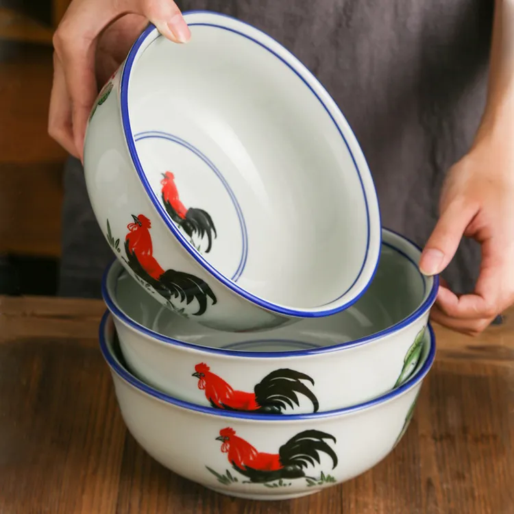 公鸡碗陶瓷老式大汤碗吃面碗拌面拉面中式面馆商用加厚鸡公碗怀旧