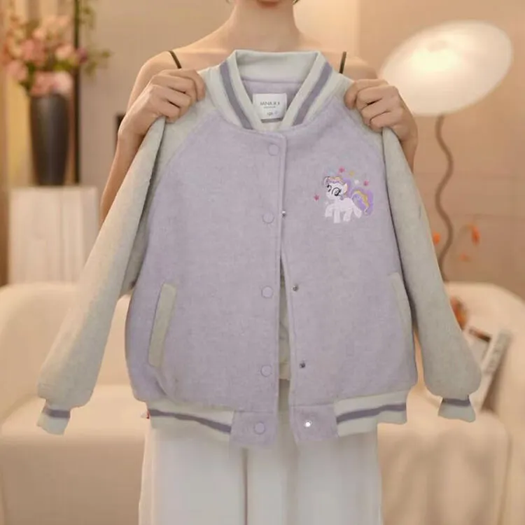 小马宝莉女童外套冬装2024新款洋气加厚儿童秋冬时髦棒球服上衣潮