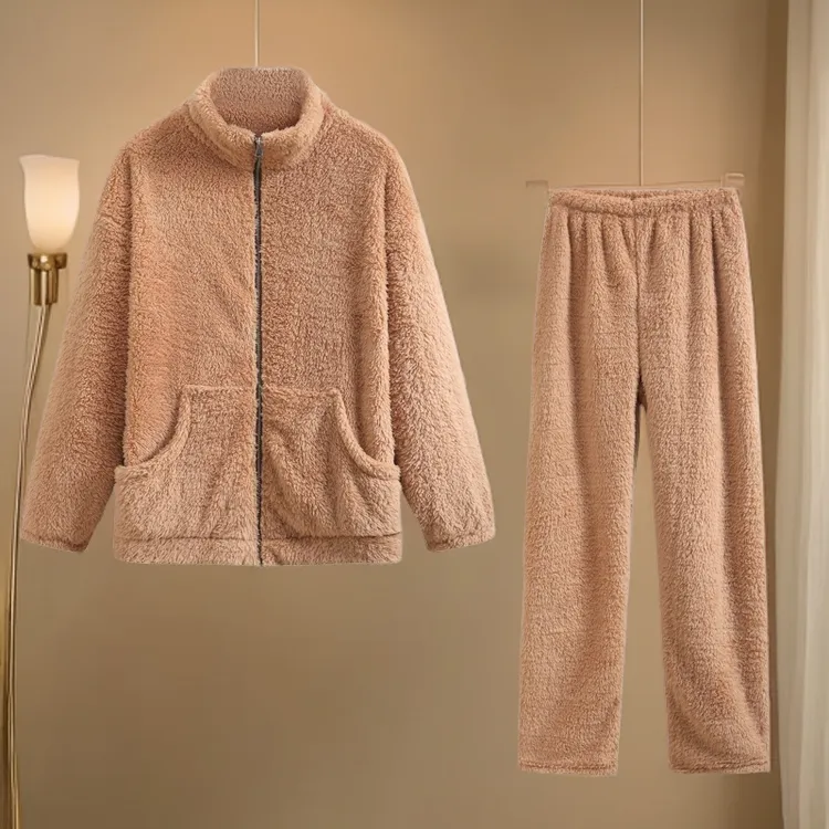 2024年睡衣女套装秋冬新款立领加厚拉链衫大码宽松时尚休闲家居服