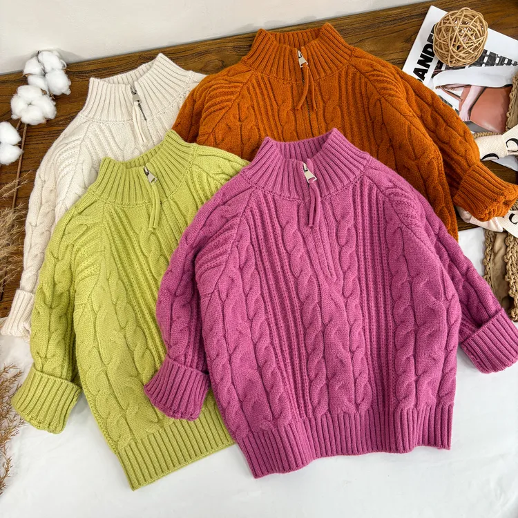 儿童加厚毛衣男童女童针织衫2024新款秋冬季纯色POIO百搭韩版洋气