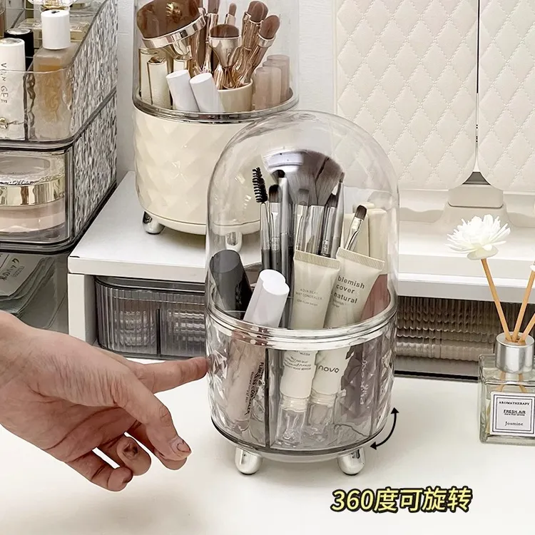 高颜值化妆刷收纳筒带盖防尘可旋转高级桌面眉笔口红化妆品套刷桶