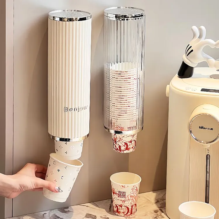 纸杯架取杯器壁挂式免打孔饮水机自动一次性杯子架轻奢防尘置物架