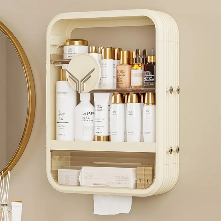 化妆品架子置物架挂墙免打孔防尘护肤品整理盒多层大容量收纳壁柜