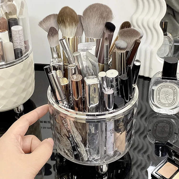 化妆刷收纳筒防尘高颜值可旋转带盖高级大容量口红盒子亚克力笔筒