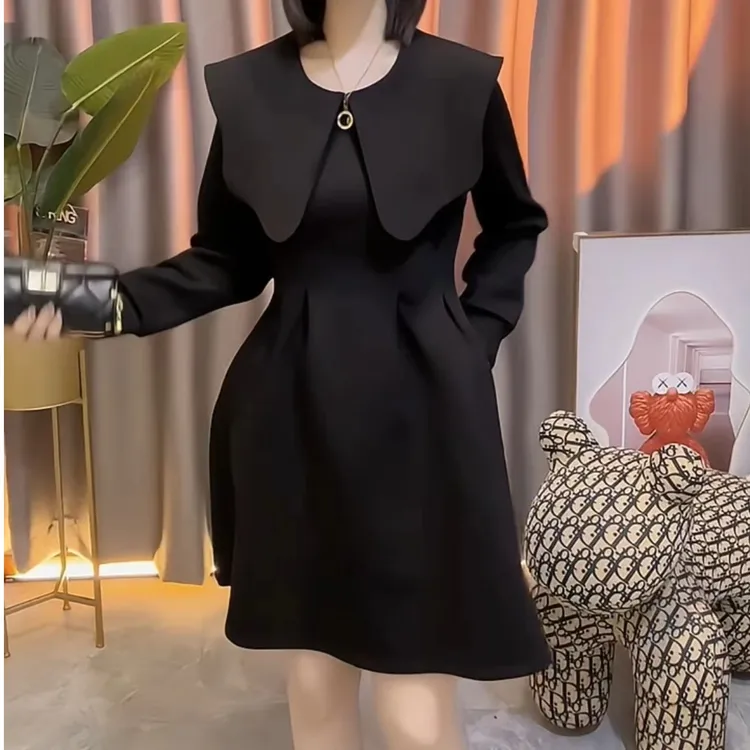 新品女装连衣裙秋冬爆款小香风减龄掐腰遮肉显瘦连衣裙女小黑裙女