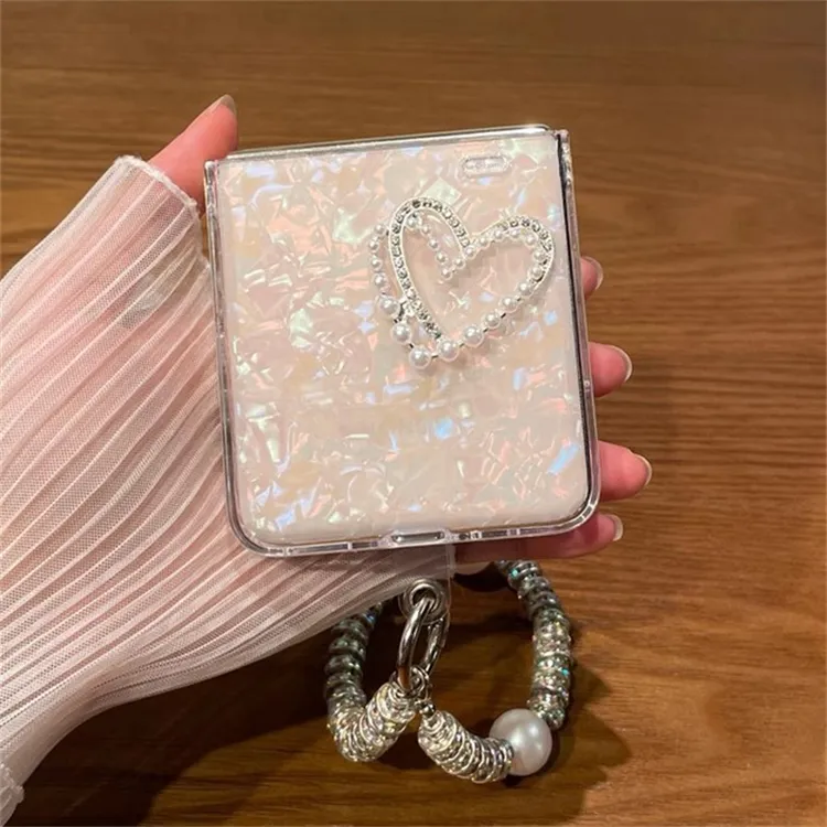 镭射贝壳纹珍珠爱心适用小米mixflip2手机壳荣耀Magicvflip2华为