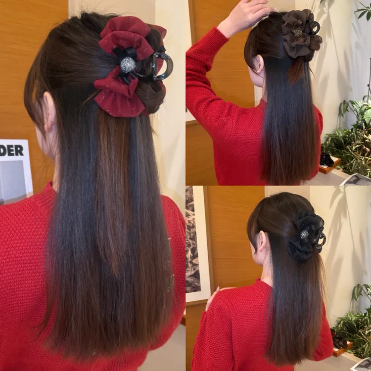 冬季气质优雅简约蝴蝶结抓夹新款盘发神器网红百搭网纱泡泡抓夹