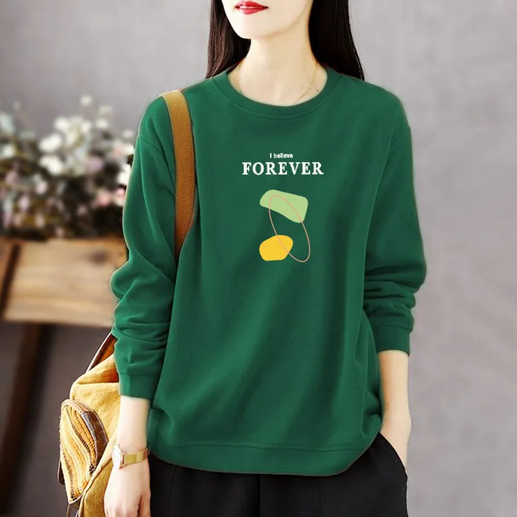 外贸出口意大利大码100%纯棉时尚长袖卫衣袖T恤女装宽松遮肚上衣