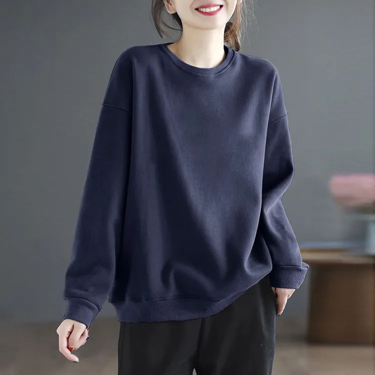 日式进口外贸女装春秋新款慵懒风圆领卫衣女宽松时尚上衣外套潮流