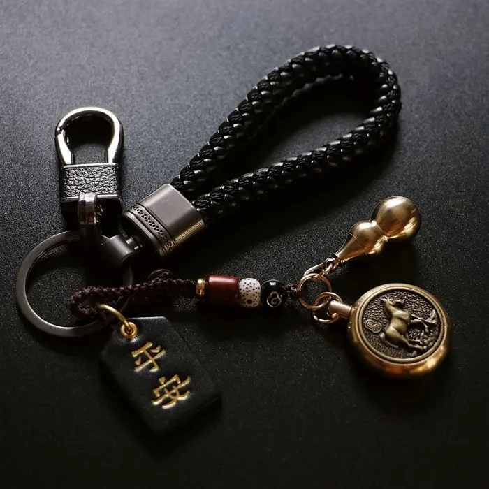 十二生肖黄铜钥匙扣葫芦貔貅转转男汽车钥匙链高档复古风礼物挂件