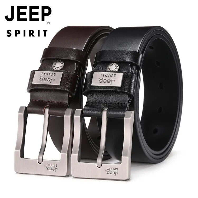 JEEP吉普正品皮带男真皮裤带青年中年休闲时尚针扣牛皮男士腰带潮