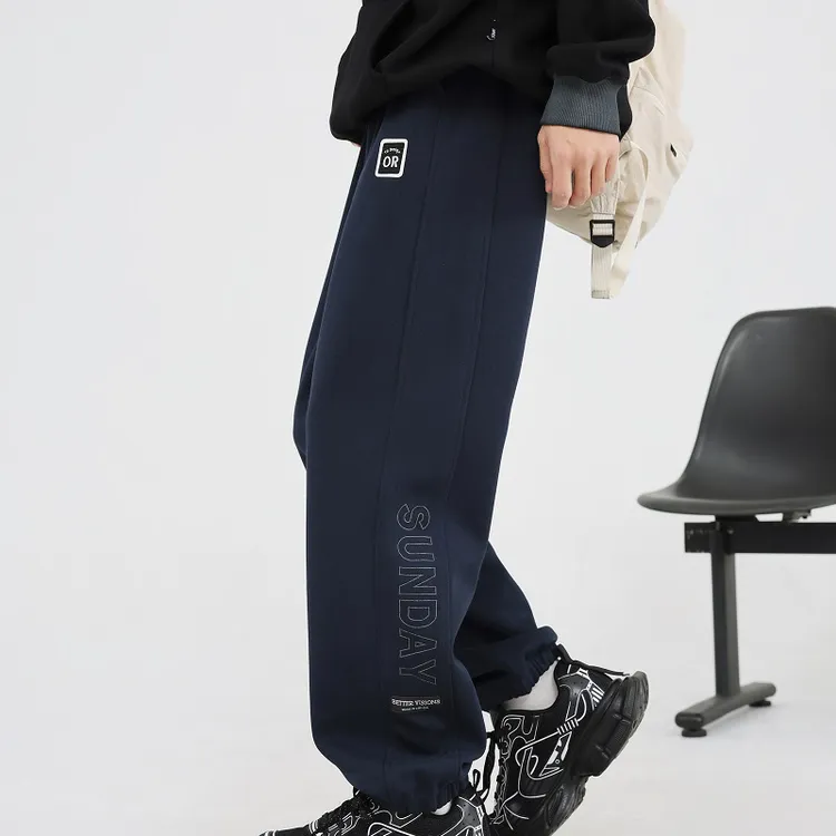 青少年运动裤男秋冬季2025新款洋气刺绣保暖长裤初中高中学生卫裤