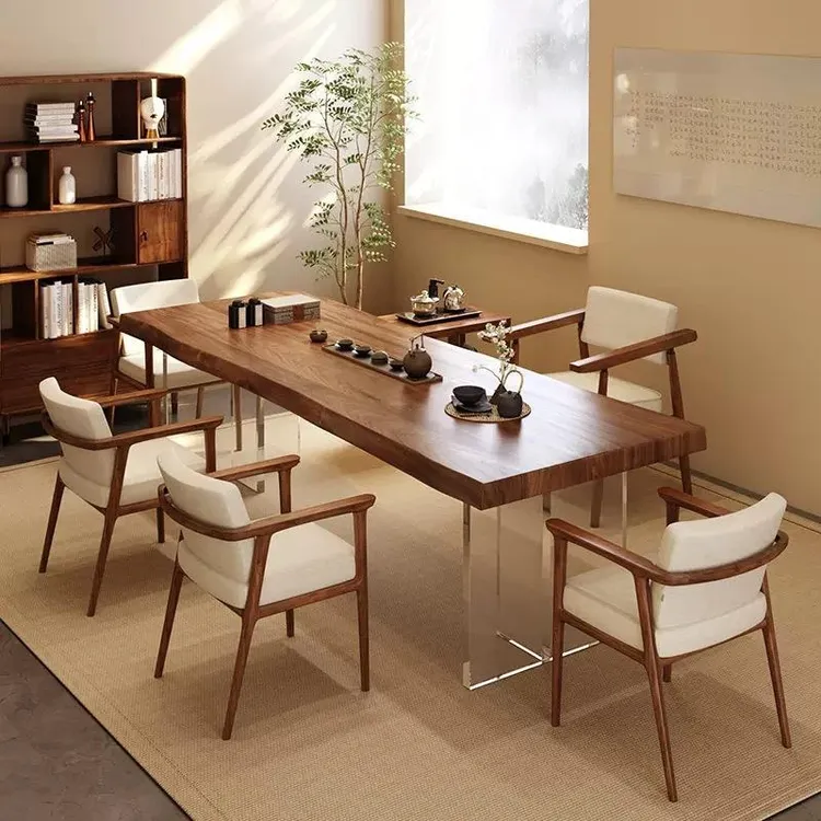 简约家用客厅北欧侘寂风实木茶桌休闲亚克力茶几椅茶室民宿茶道桌