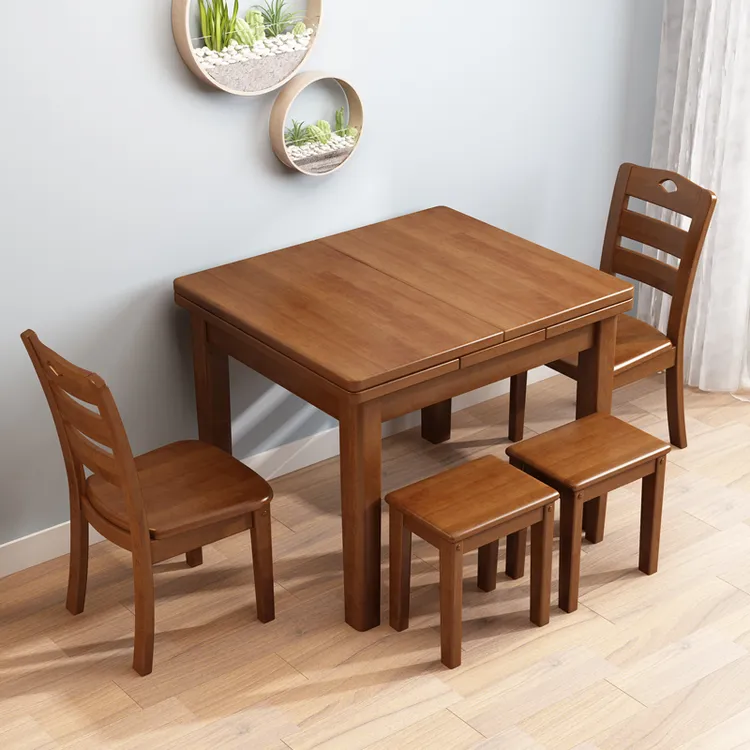 全实木餐桌椅组合现代简约原木长方形伸缩折叠4人家用小户型饭桌