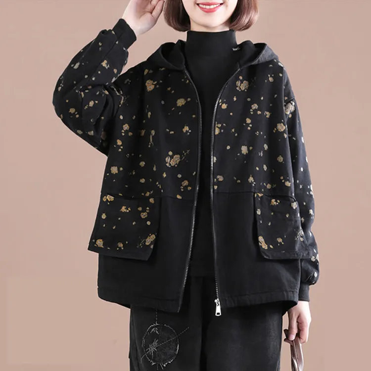 女上衣新款大码女装春秋妈妈装短款时尚连帽宽松时尚新款上衣