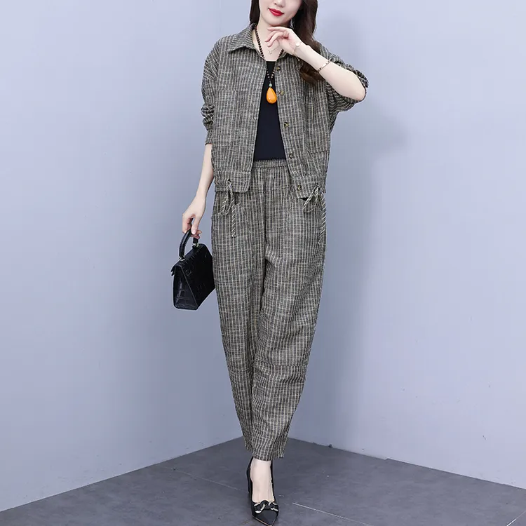 减龄套装2025新款时尚爆款女洋气妈妈装宽松长袖上衣哈伦裤两件套