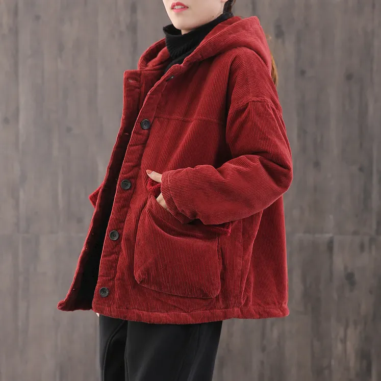 2025新款宽松复古灯芯绒棉服女秋冬加厚保暖大码连帽棉衣外套棉袄