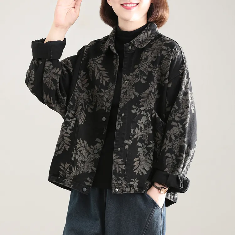 秋季新款2025爆款大码女装宽松洋气洗水棉外套女休闲加绒印花时尚