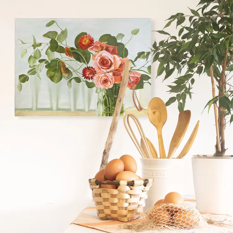 粉玫瑰花瓶挂画 客厅卧室玄关背景墙画 轻奢北欧墙面装饰