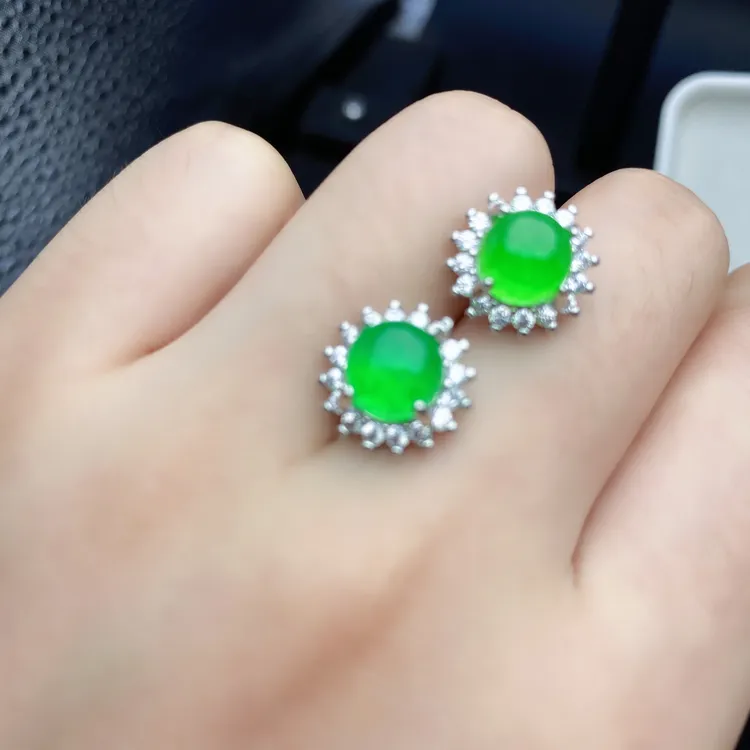 正品玛瑙保真绿玉髓耳环太阳花蛋面镶嵌女款时尚大气百搭耳钉耳饰