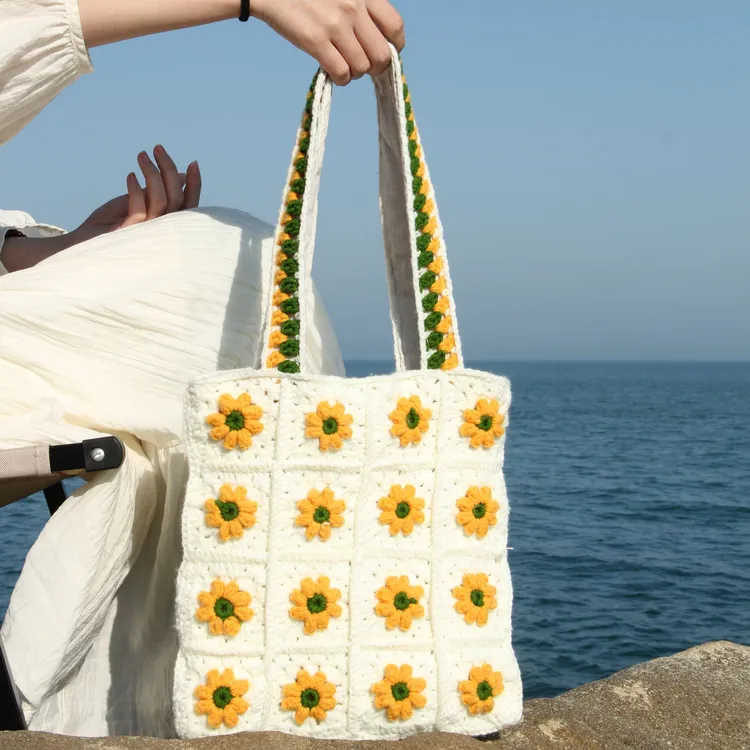 【手工】单肩包女士包包手工钩织小雏菊清新ins小众手拎包编织包包