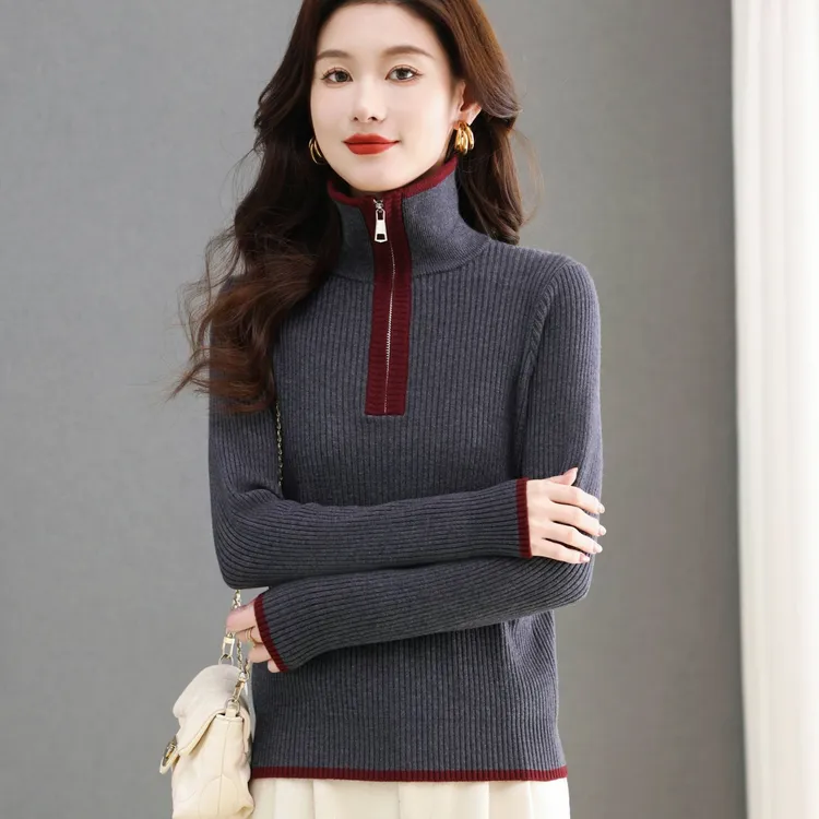 哥弟阿玛施正品翻领毛针织衫女装百搭显瘦洋气流行时尚羊毛打底衫