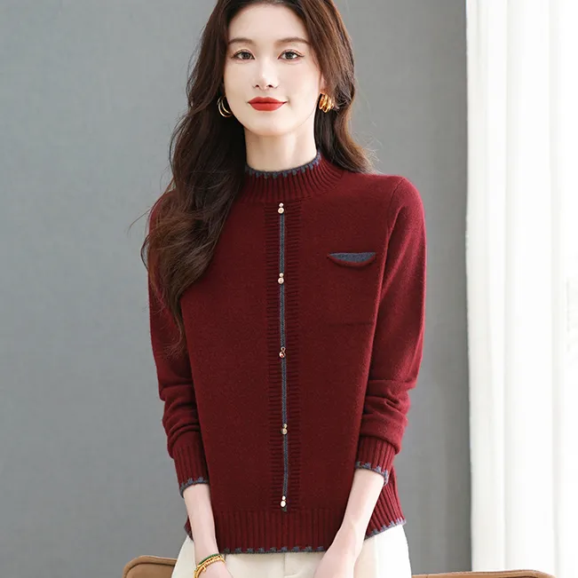 安哥拉红半高领打底织针衫女秋冬2024新款羊毛百搭毛衣宽松显瘦爆