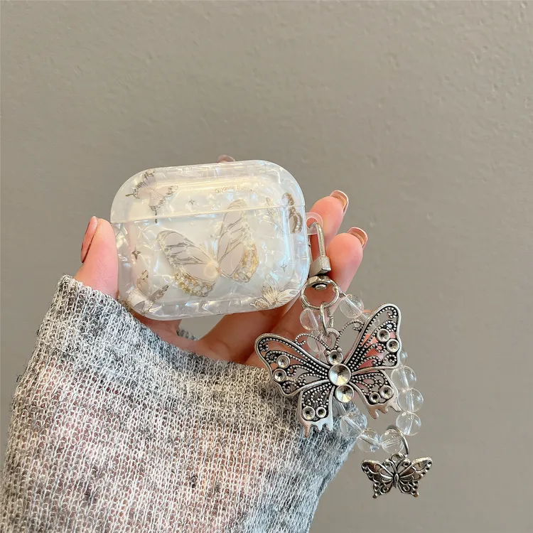 网红贝壳纹鎏金蝴蝶airpods4/3代保护套高级感pro3耳机壳二代女款