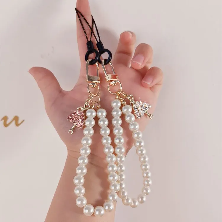 手机挂绳短款珍珠挂链时尚女款水钻吊坠挂饰结实耐用手机壳防丢绳