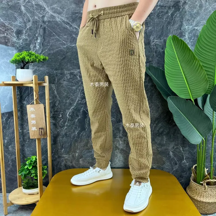 夏季新款男士休闲裤 时尚百搭冰丝束脚裤 轻奢宽松潮流商务男裤