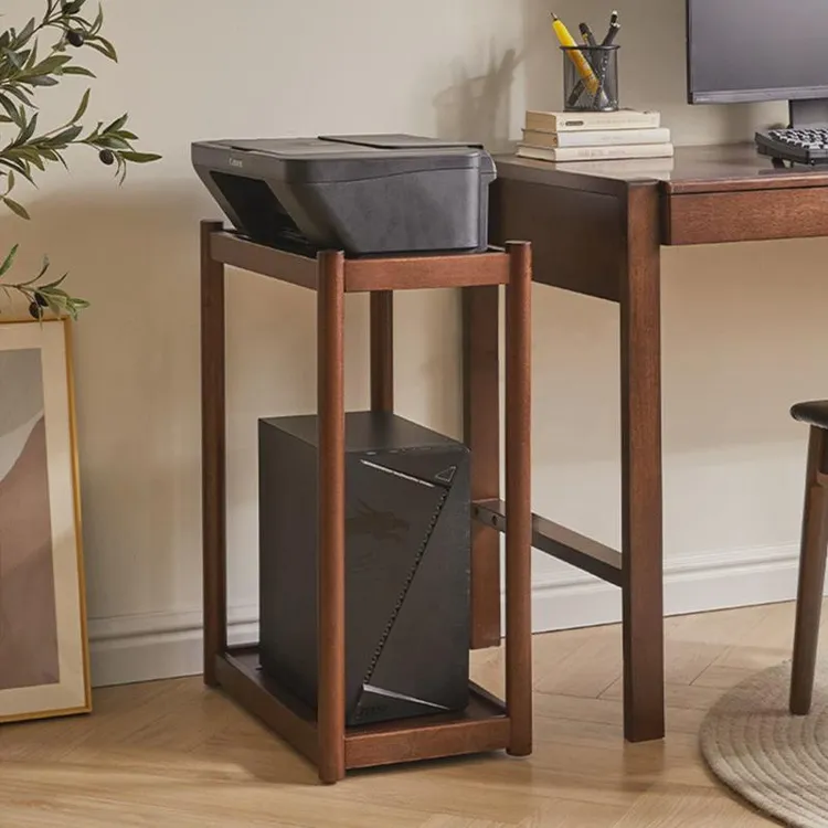 实木主机箱托架台式电脑主机放置柜打印机置物架双层支架移动底座