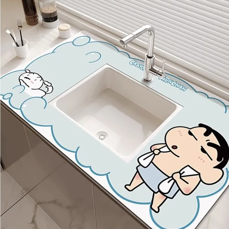 蜡笔小新洗手台防水垫厨房台面沥水垫洗漱台水龙头吸水垫硅藻泥垫