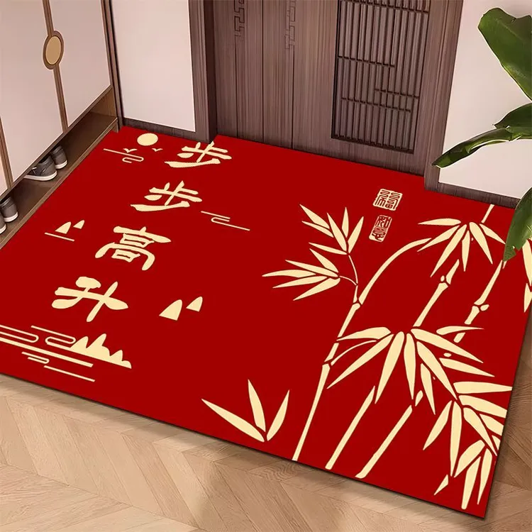 红色喜庆硅藻泥入门地垫进门防滑吸水中式家用入户门口玄关垫定制
