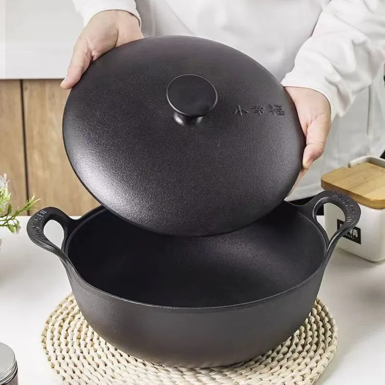 【匠心】无涂层铸铁锅家用加热煮粥煲仔饭炖锅微压铁盖元宝锅加厚