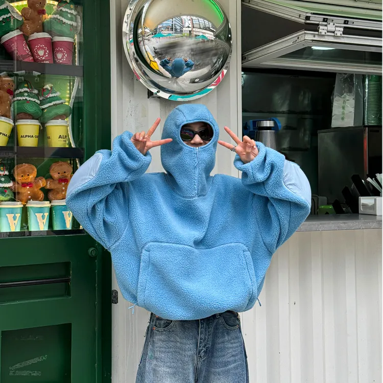 【P】"天空蓝摇粒绒卫衣“休闲保暖连帽厚外套 XIAOP-Z3468