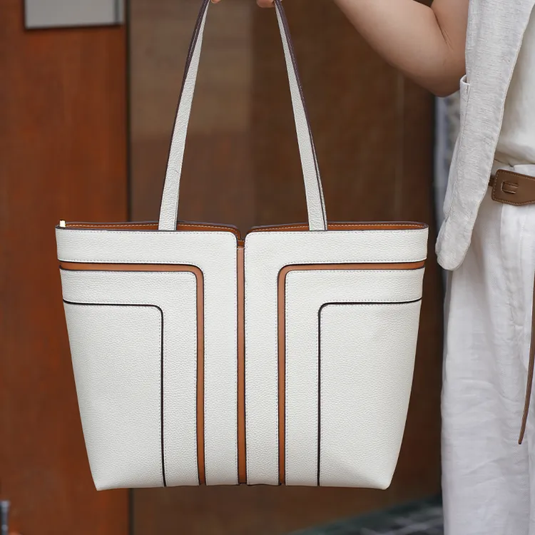 新款头层牛皮2024小众设计女百搭通勤大容量时尚单肩包牛皮托特包